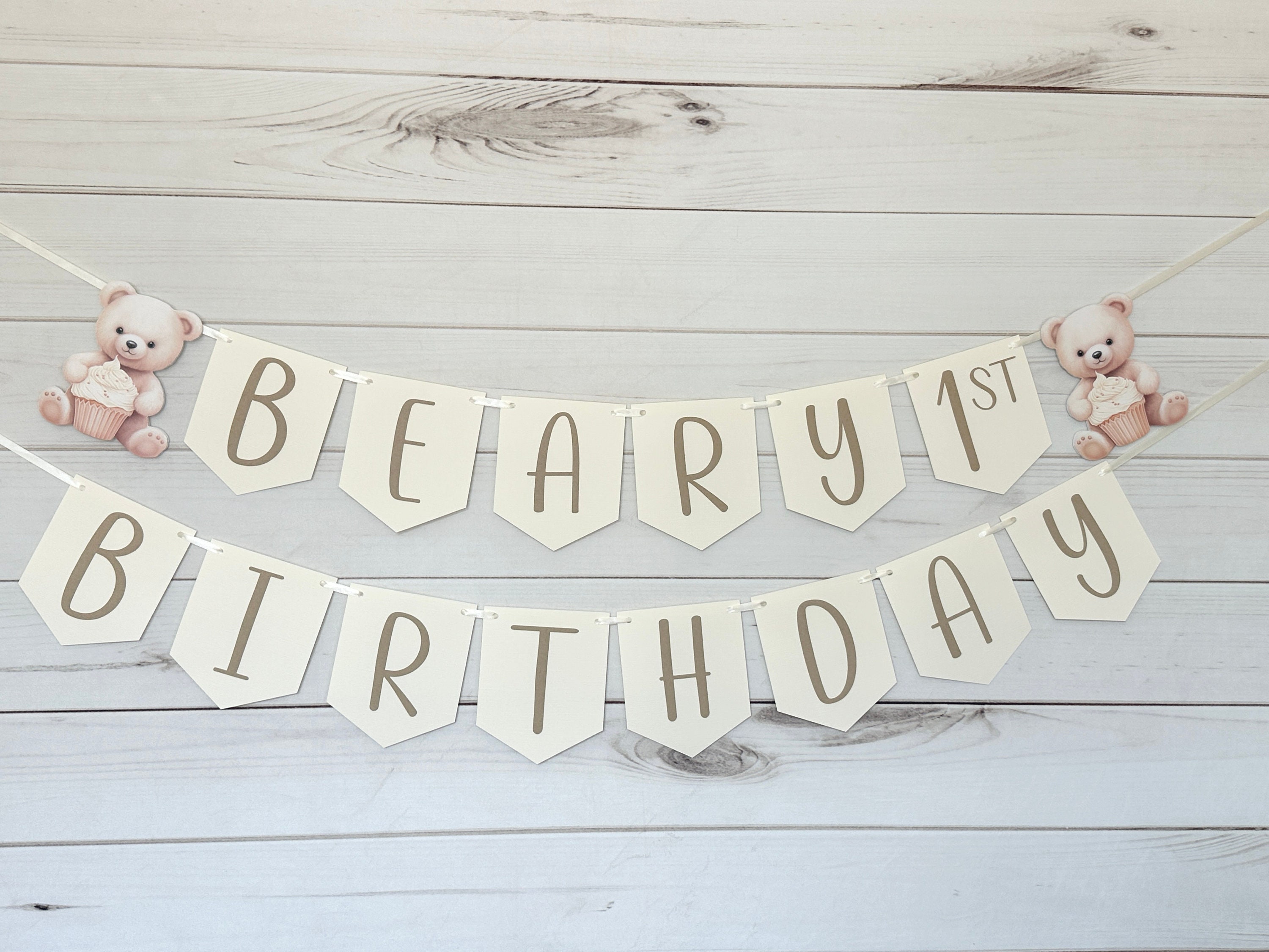 Beary First Birthday Banner Bear Decorations Bearly One Decorations ...