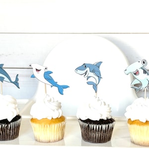 Shark cupcake toppers shark party decorations shark birthday decorations shark party supplies shark decor birthday shark theme decorations