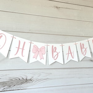 Pink Bow Banner Bow Baby Shower Coquette Party Decor Welcome Baby Banner pink bow