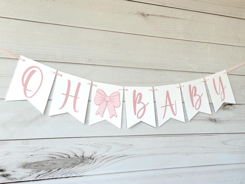 Pink Bow Banner Bow Baby Shower Coquette Party Decor Welcome Baby Banner pink bow