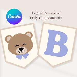 bearbeitbar Wir können kaum warten Banner Bär Babypartybanner benutzerdefinierte bearbeitbare Canva-Vorlage Babyparty-Teddybär-Babyparty druckbar