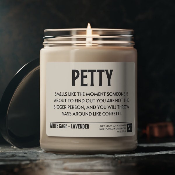 Petty Definition Soy Candle, Sassy Humor, Sarcastic Quote Candle, Funny Saying Candle, Vegan Soy Candle 9oz, Various Scents