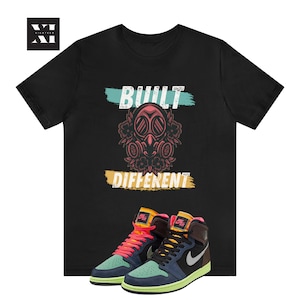 Built Different T- Shirt, Shirt Match Jordan 1 Bio Hack, Gas Mask Flowers Illustration, Baroque Brown Laser Orange Racer Pink Sneaker Match