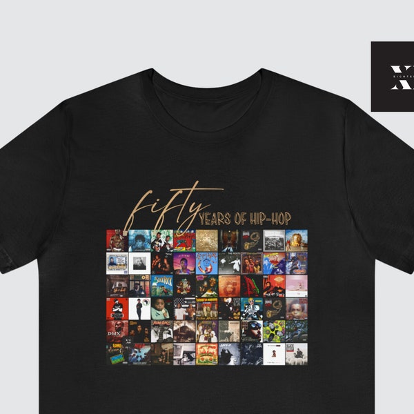 Fifty Years of Hip-Hop T-Shirt, 50 Yrs Hip Hop Shirt, Rap Album Covers, Pop Culture, Gift for Music Lover, Adult Unisex Tee