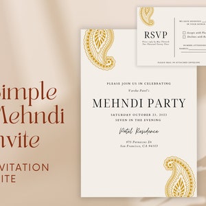 Simple Mehndi Invitation | Mehndi Party | Indian South Asian Wedding | Simple | Elegant | Invitation