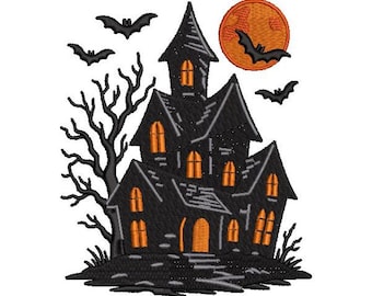 Haunted Home Machine Embroidery Design: Spooky Halloween Art (Digital File, 8 Formats, 6 Sizes!)