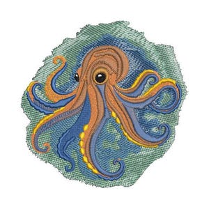 Colorful Octopus Embroidery Design: Sea Creature Art (Digital File, 5 Sizes, 8 Formats)