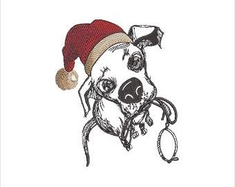 Leash Pup Machine  Embroidery Design - Christmas Dog Sketch Digital File  (Instant Download, 8 Formats, 5 Sizes)