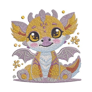 Lindo patrón de bordado de dragón bebé Bordado de dragón Bordado a máquina Adorable diseño de dragón bordado Archivo digital 5 tamaños