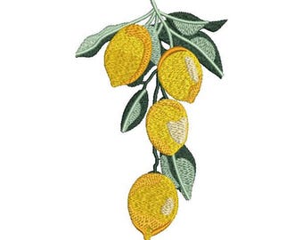 Diseño de bordado a máquina de rama de limón: Rincón de frutas de cocina (¡Archivo digital en 8 formatos y 5 tamaños!)