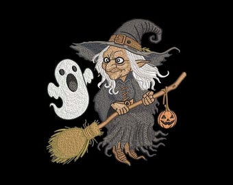 Halloween Flying Witch Machine Embroidery Design (Digital File)