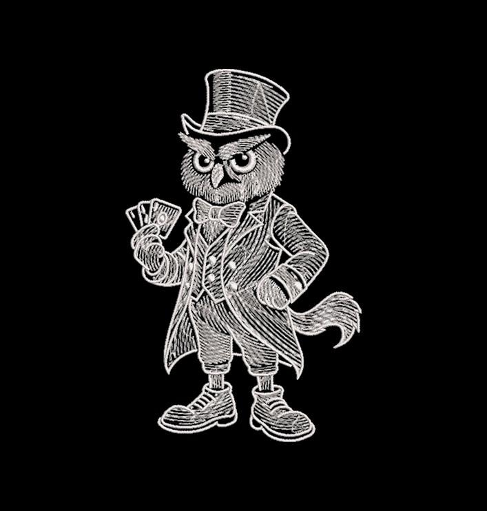 Owl Poker Machine Embroidery Design: Gentleman Owl (Digital Download)