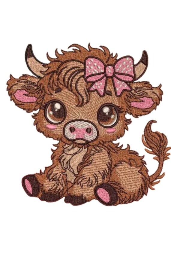 Cute Highland Cow Embroidery design Highland Embroidery  Machine Embroidery Adorable embroidered  Highland Cow design  Digital File  5 Sizes
