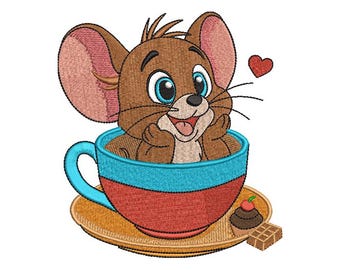 Cute inlove Mouse in Teacup Machine Embroidery design Mouse in Cup   Embroidery design Mouse Lover Gift Digital File 8 formats and 5 Sizes!!