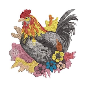 Floral Rooster Embroidery design Rooster art with Flowers adorable Floral Rooster design 8 formats and 5 size! Digital File Instant Download