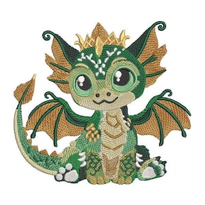 Lindo patrón de bordado de dragón verde bebé Bordado de dragón Bordado a máquina Adorable diseño de dragón bordado Archivo digital 6 tamaños