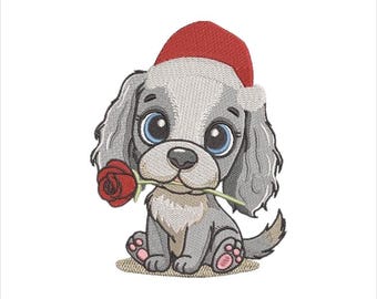 Christmas Puppy Machine Embroidery Design: Embroidery dog (Instant Download, 8 Formats, 5 Sizes)