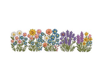 Blooming Flowers Machine Embroidery Design: Field of Flowers (5 Sizes, Digital File)