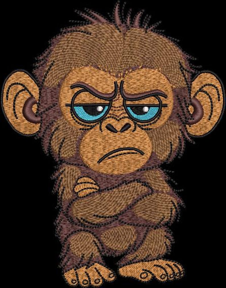 Grumpy Monkey Embroidery Design: Machine Embroidery File (6 Sizes, 8 ...