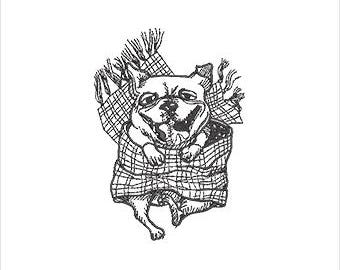 Blanket Dog Embroidery Design - Kawaii Puppy Sketch Machine Embroidery (Instant Download, 8 Formats, 5 Sizes)