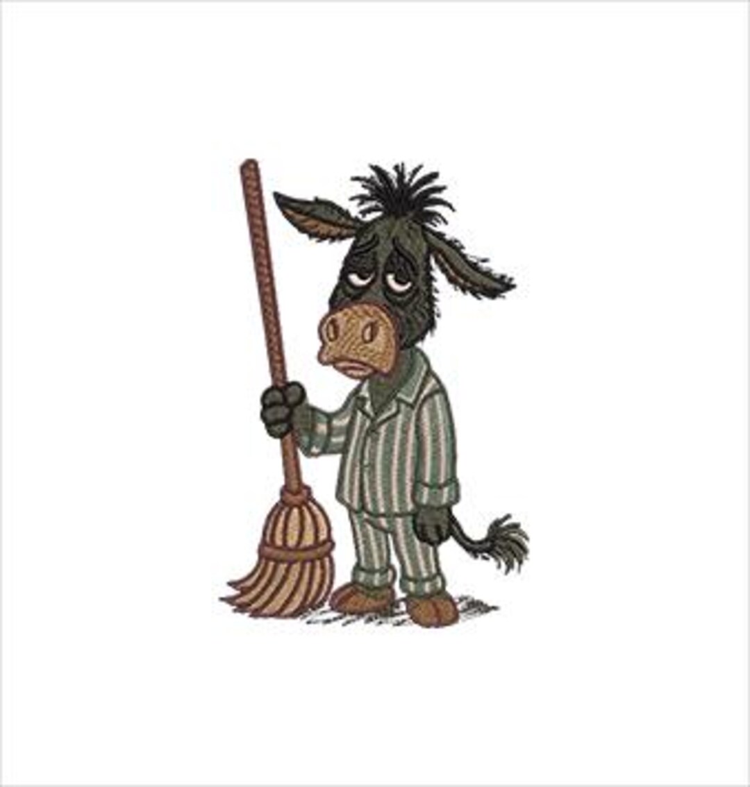 Donkey With Broom Embroidery Design: Housekeeping Cleaning Donkey ...