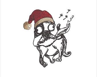 Pup Bloom Machine  Embroidery Design - Christmas Dog Sketch Digital File  (Instant Download, 8 Formats, 5 Sizes)
