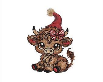 Christmas Cow Highlander Machine Embroidery design   Digital File 8 formats and 5 Sizes!!