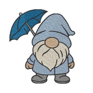 Umbrella Gnome  Embroidery  pattern  Embroidery Umbrella Gnome Machine Embroidery Adorable embroidered Gnome design Digital File 5 Sizes
