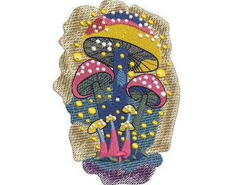 Paddo-machineborduurontwerp: bloemenpaddestoelkunst (digitaal bestand, 5 maten, 8 formaten)