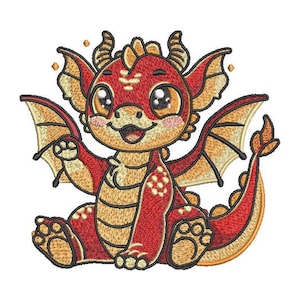 Lindo bebé 1 patrón de bordado de dragón Bordado de dragón Bordado a máquina Adorable diseño de dragón bordado Archivo digital 6 tamaños