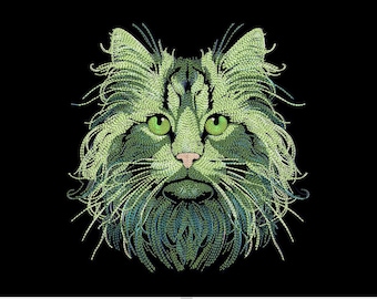 Diseño de bordado a máquina de cara de gato neón (descarga digital)