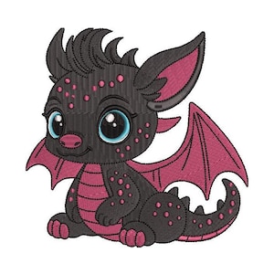 Lindo diseño de bordado de bebé dragón rosa gris Lindo bebé dragón Bordado a máquina Adorable diseño de dragón Archivo digital 8 formatos 5 tamaños!!