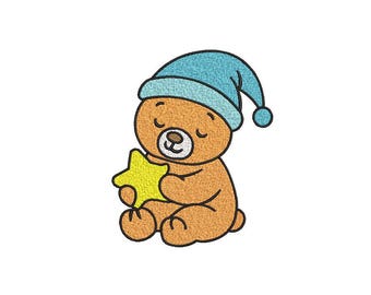 Sleepy Bear Machine Embroidery Design: Adorable Animals (Digital File)