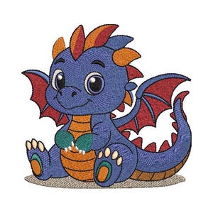 Diseño de bordado de dragón bebé colorido 2 Diseño de bordado de dragón Diseño de dragón bordado a máquina Archivo digital 8 formatos ¡5 tamaños!