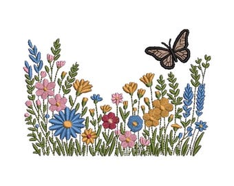 Field of Flowers Machine Embroidery Design: 8 Formats, 5 Sizes (Digital File Download