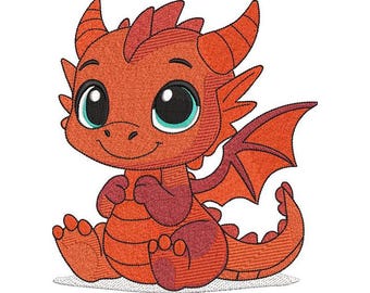 Red Baby Dragon Embroidery Design: Machine Embroidery File (8 Formats, 5 Sizes)