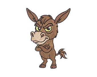Donkey Cartoon  Machine Embroidery Design:  funny donkey Digital File 8 formats 5 Sizes!
