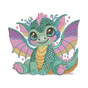 Patrón de bordado de dragón Fantasy2 colorido Bordado de dragón Bordado a máquina Adorable diseño de dragón bordado Archivo digital 6 tamaños