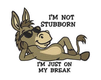 Donkey Chill Embroidery Design: Funny Yoga Animal Quote (Digital File, 5 Sizes)