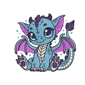 Lindo patrón de bebé dragón azul Bordado Lindo bebé dragón Bordado a máquina Adorable diseño de dragón bordado Archivo digital 6 tamaños