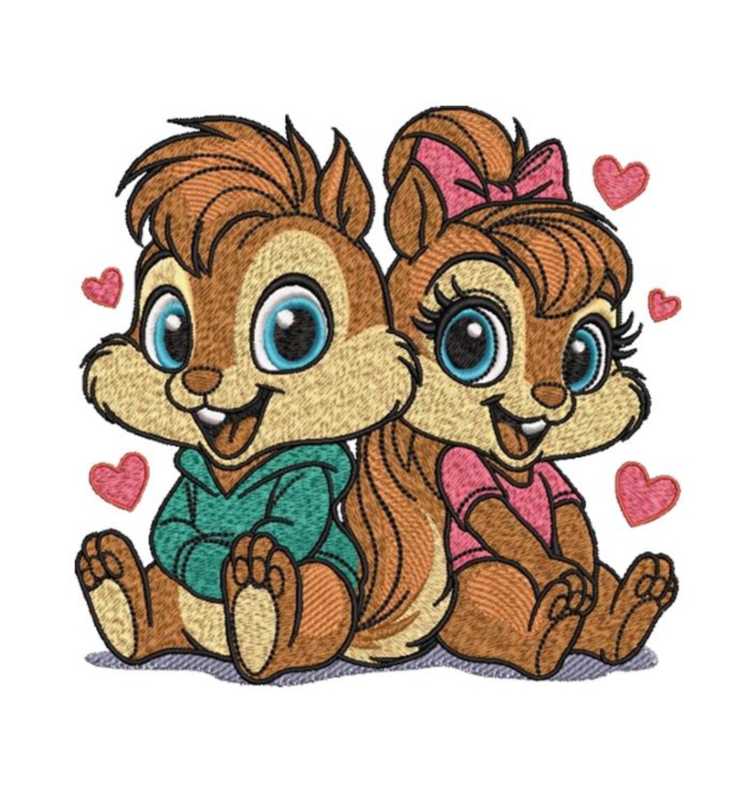 Chipmunk Couple Machine Embroidery Design: 8 Formats, 5 Sizes (digital ...