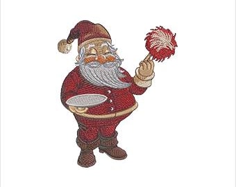 Cleaning Santa  Machine Embroidery Design: Christmas Embroidery (Instant Download, 8 Formats, 5 Sizes)