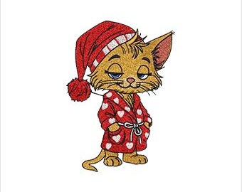 Christmas Cat Machine Embroidery Design: Embroidery (Instant Download, 8 Formats, 5 Sizes)