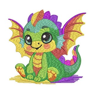 Patrón de bordado de dragón Fantasy1 colorido Bordado de dragón Bordado a máquina Adorable diseño de dragón bordado Archivo digital 5 tamaños