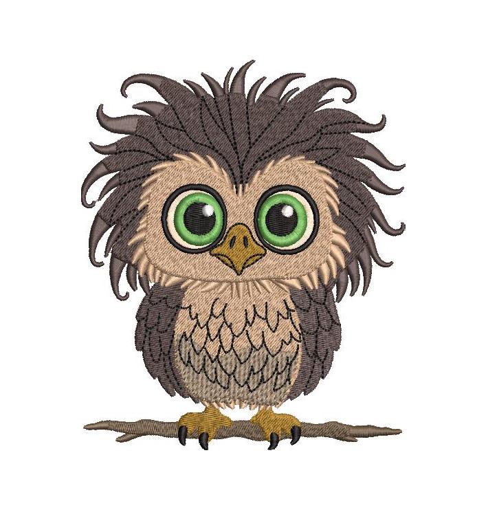 Owl Doodle Embroidery Design: Big Eye Baby Owl (Digital File, 6 Sizes