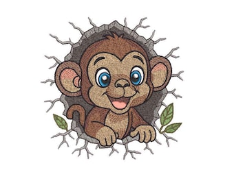 Cheeky Baby Monkey Machine Embroidery Design (Digital File)
