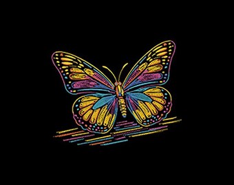 Neon Rainbow Butterfly Machine Embroidery Design, Colorful Animal Art (Digital File, 5 Sizes)