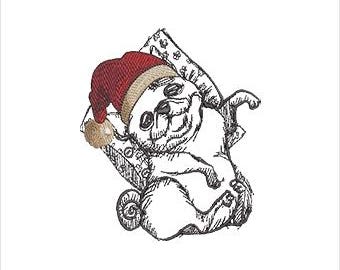 Sleepy Pug Machine  Embroidery Design - Christmas Dog Sketch Digital File  (Instant Download, 8 Formats, 5 Sizes)