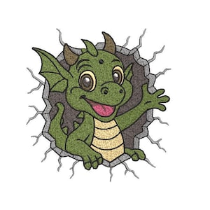 Patrón de bordado de dragón bebé descarado 3. Bordado de dragón. Bordado a máquina. Adorable diseño de dragón bordado. Archivo digital. 5 tamaños.