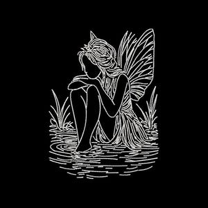 Pond Fairy Machine Embroidery Design: Black Fabric, 8 Formats (Digital Download